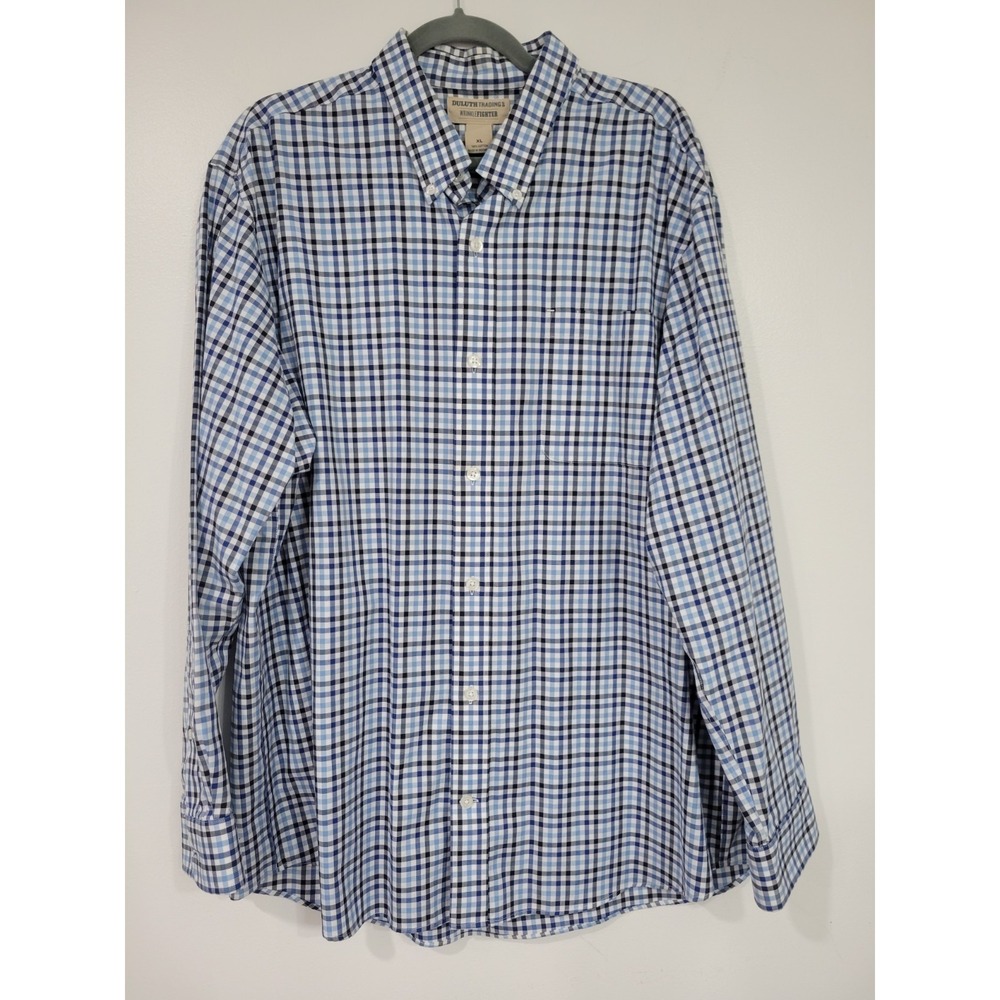 Duluth Trading Co Wrinkle Fighter Relaxed Fit Button Up Blue Plaid Mens XL